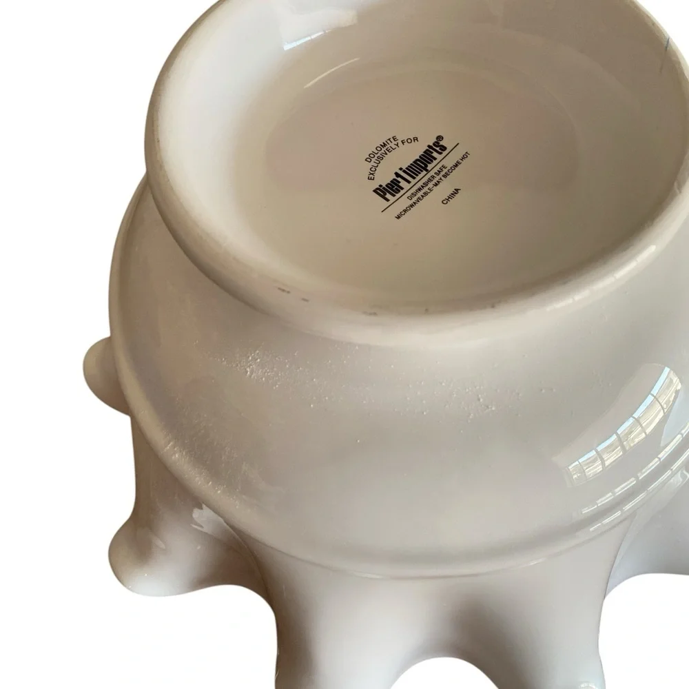 Vintage Pier 1 Imports White Ruffled Pedestal Bowl